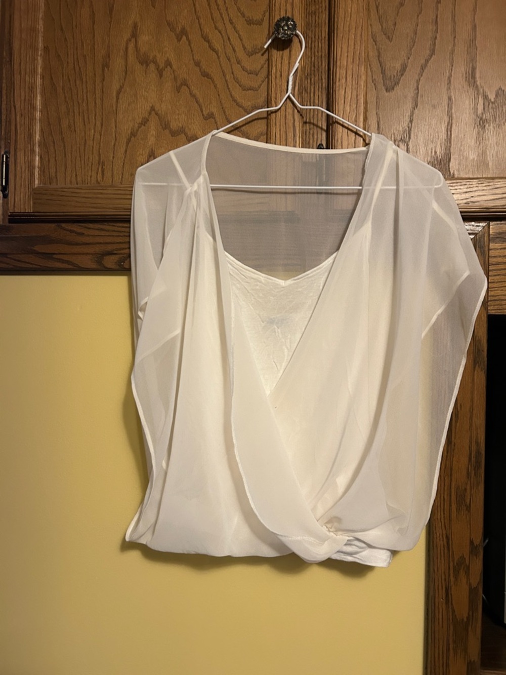 Express White Sheer Draped V-Neck Blouse